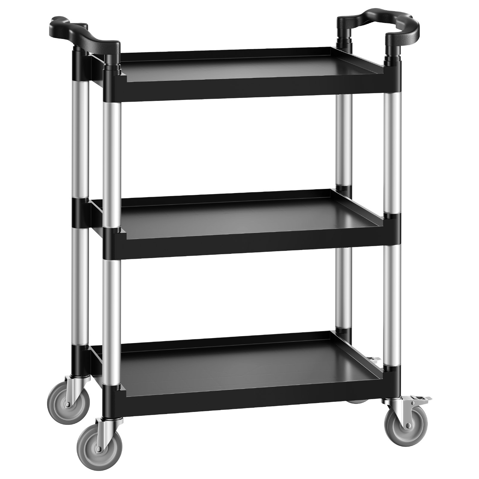 VEVOR Carrito Multiusos, Carga de 136 kg, Carrito Multiusos de Plástico 880 x 410 x 990 mm de 3 Niveles con Ruedas Giratorias de 360° (2 con Frenos),  para Almacén, Restaurante, Cocina, Negro