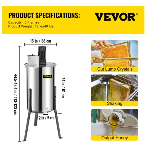 VEVOR Extractor de Miel Manual 3 Frame Honey Extractor Extractor de Miel Acero Inoxidable 61cm