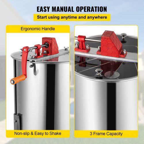 VEVOR Extractor de Miel Manual 3 Frame Honey Extractor Extractor de Miel Acero Inoxidable 61cm