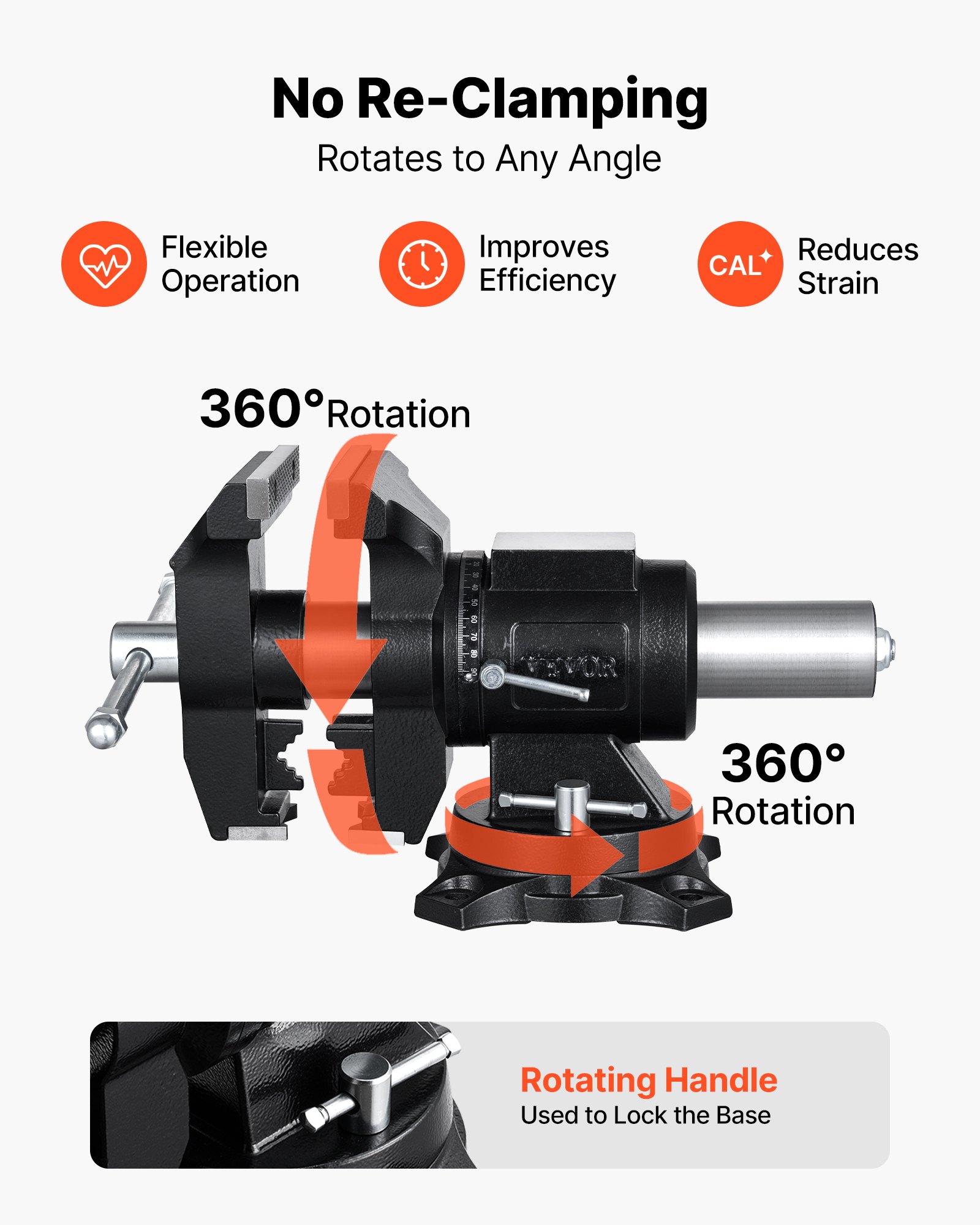 VEVOR Tornillo de Banco de Trabajo con Base y Cabezal Giratorios de 360°, De Hierro Fundido Esferoidal, Ancho de Mordaza de 140 mm, Profundidad de Sujeción de 70 mm, Apertura de Mordaza de 125 mm