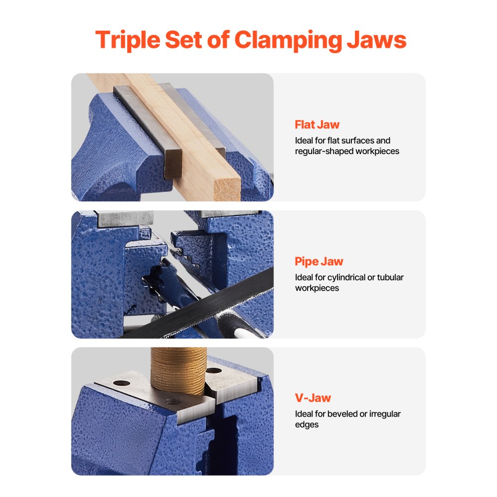 VEVOR high-performance vise, 165 mm jaw width, 125 mm max. jaw opening, multi-purpose vise made of spheroidal graphite cast iron with anvil, 360° swiveling base head, 75 mm throat depth, 24.98 kN clamping force