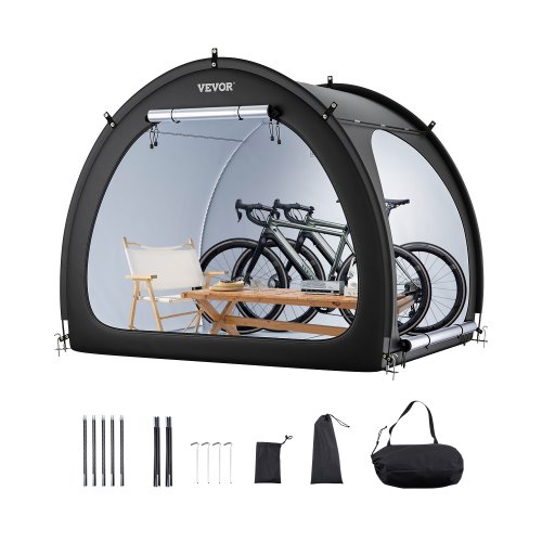 VEVOR Tienda de Campaña para Guardar Bicicletas, Tienda Impermeable en Forma de Abanico 203x122x169 cm con Ventana Ventilada, Fibra de Vidrio de Alta Resistencia y Puerta Doble para 4 o 5 Bicicletas