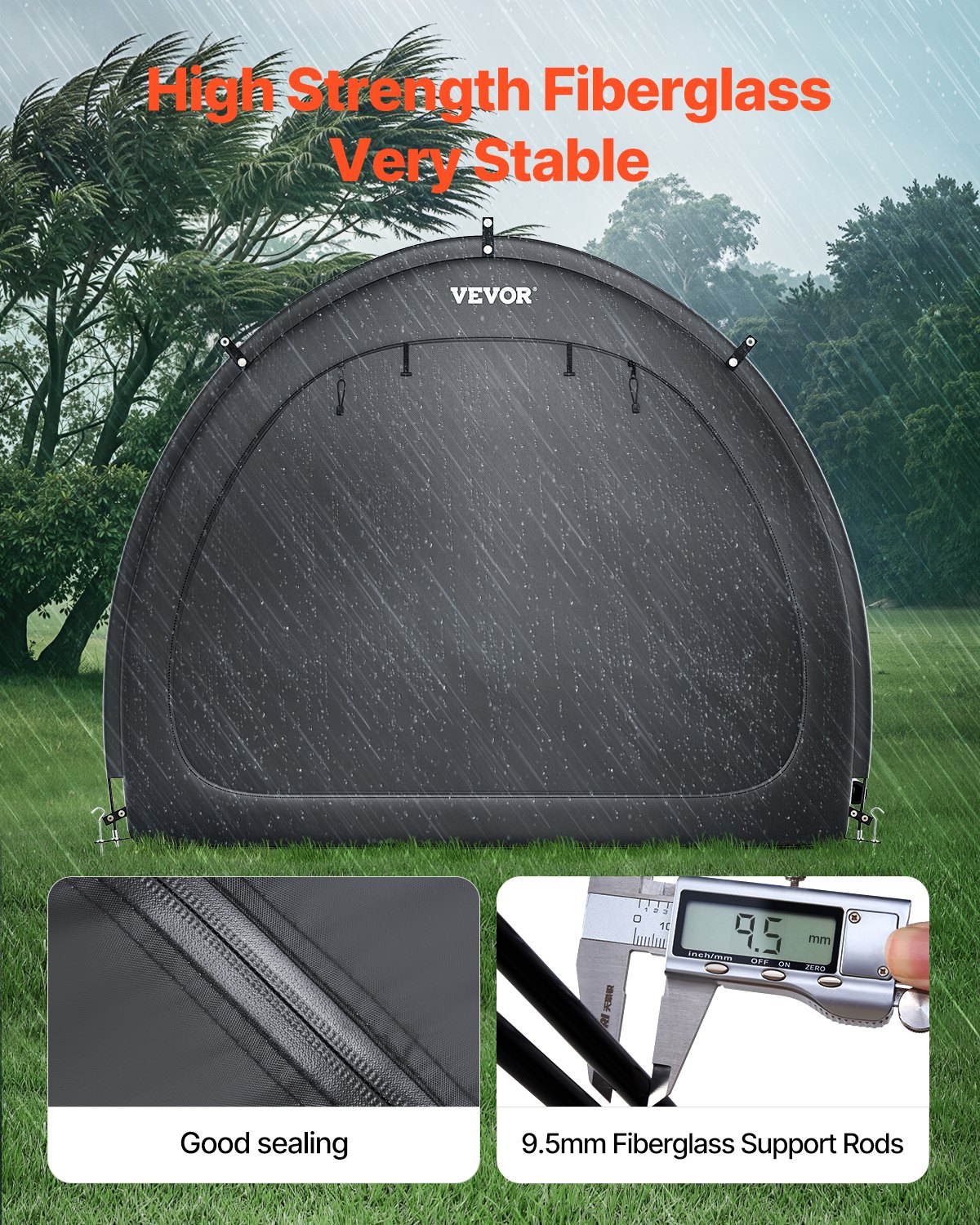 VEVOR bicycle tent, 4 to 5 bicycles, spacious bicycle garage with ventilated window, fan-shaped bicycle shed with high-strength fiberglass & double door, 1706x2133x1524 mm