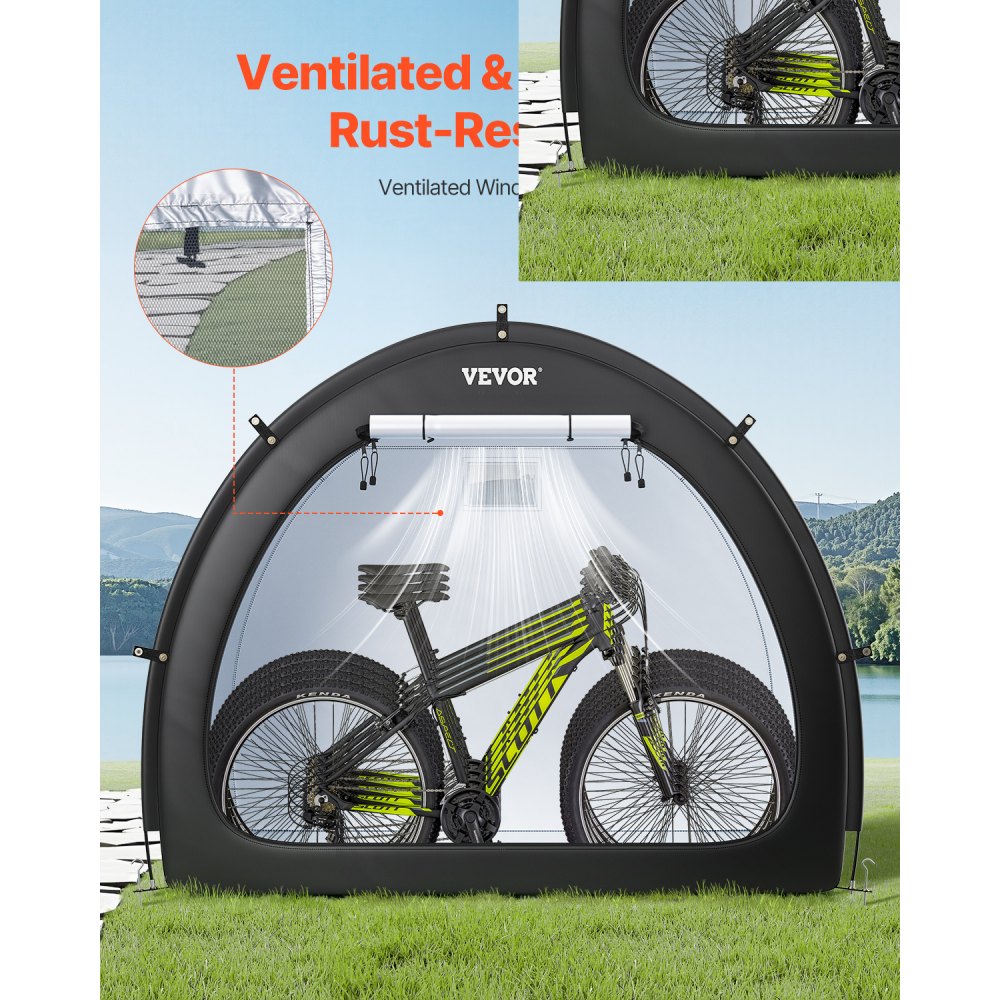 VEVOR bicycle tent, 4 to 5 bicycles, spacious bicycle garage with ventilated window, fan-shaped bicycle shed with high-strength fiberglass & double zippers, 2190x1550x1730 mm