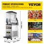 VEVOR Máquina para Hacer Granizados Comercial 15L 500W Máquina de Granizado de Hielo Comercial 16°F a 32°F Máquina para Granizada Slush Helado Control de Tanque Separado Pantalla de Luz Bajo Ruido