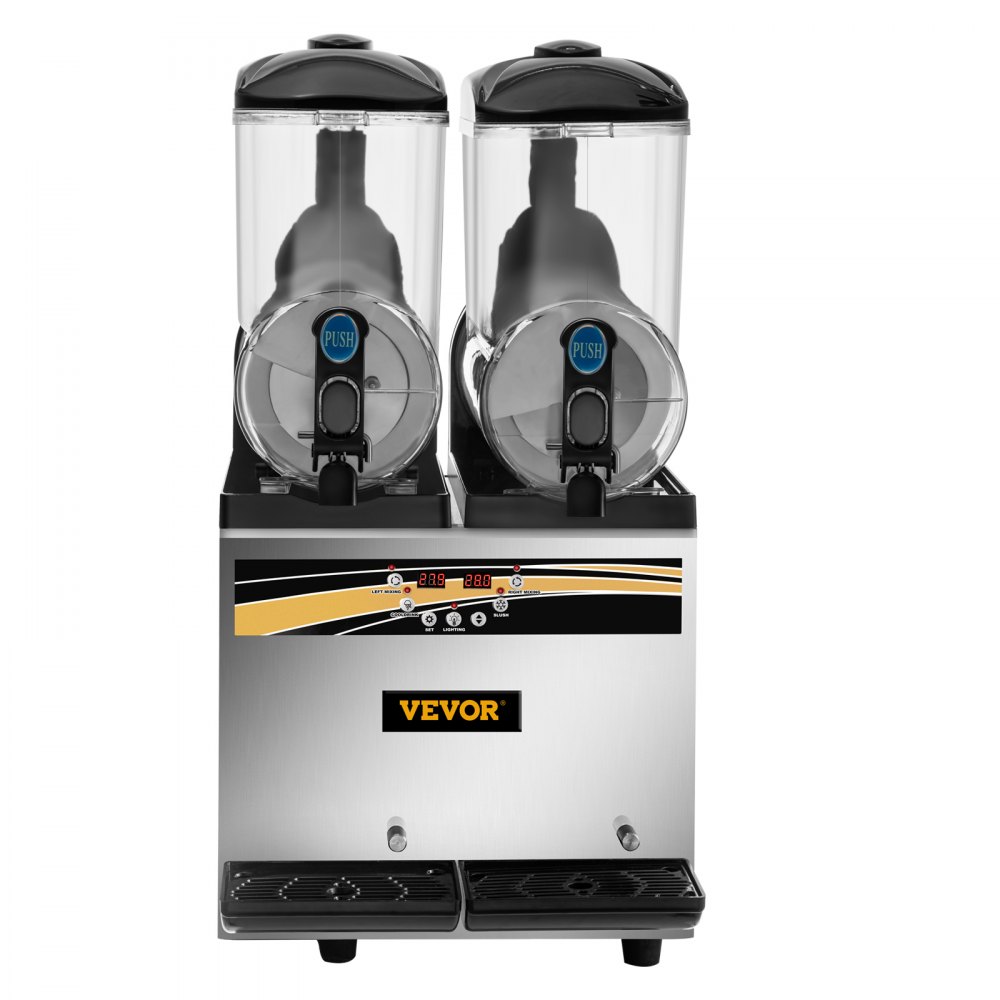 VEVOR Máquina para Hacer Granizados Comercial 2x15L 1000W Máquina de Granizado de Hielo Comercial -3℃ a -2℃ Máquina para Granizada Slush Helado Control de Tanque Separado Pantalla de Luz Bajo Ruido