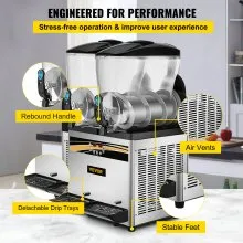 VEVOR Máquina para Hacer Granizados Comercial 2x15L 890W Máquina de Granizado de Hielo Comercial -3℃ a -2℃ Máquina para Granizada Slush Helado Control de Tanque Separado Pantalla de Luz Bajo Ruido