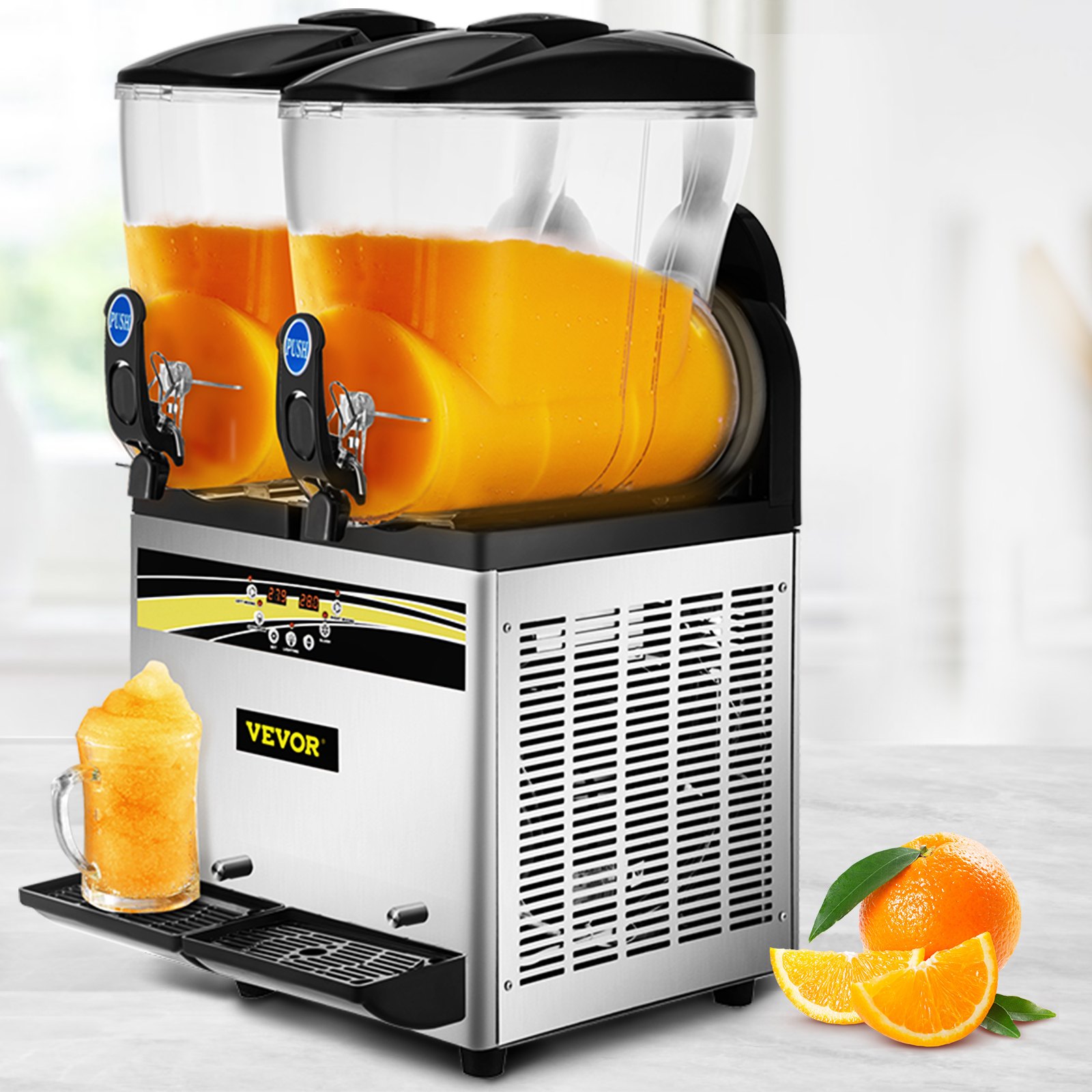 VEVOR Máquina para Hacer Granizados Comercial 2x15L 1000W Máquina de Granizado de Hielo Comercial -3℃ a -2℃ Máquina para Granizada Slush Helado Control de Tanque Separado Pantalla de Luz Bajo Ruido