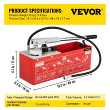 VEVOR Bomba de Prueba de Presión Eléctrica 12 L Bomba de llenado 3,2 Galones Bomba de prueba 60 bar Bomba de llenado 49 x 16 x 17 cm Máquina de Bomba de Prueba Hidráulica 8 kg Bomba de Prueba