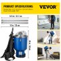 VEVOR Aspiradora de Mochila 1000 W Aspiradora de Mochila Comercial 4 L Aspiradora Profesional Portátil 3,26 L / s Aspiradora de Mochila Filtro HEPA Aspiradora de Espalda con Cable 18 m 33x33x58 cm