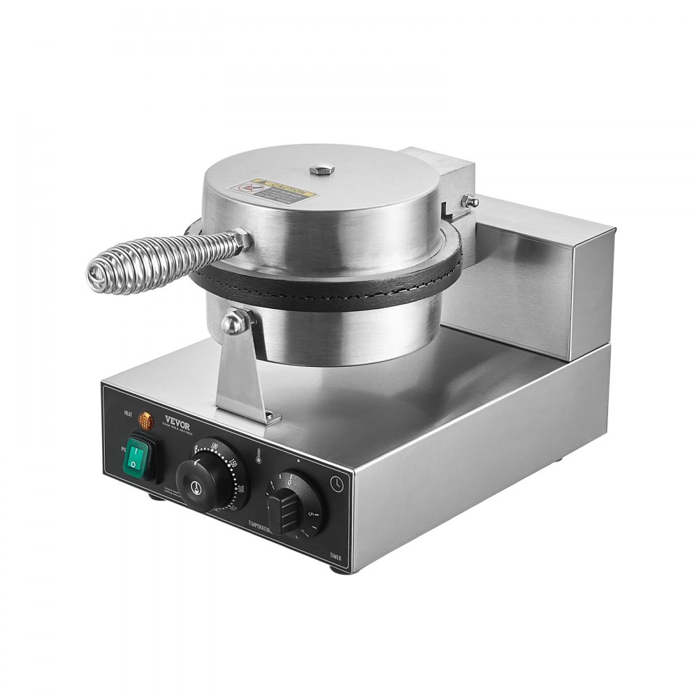 VEVOR Máquina Eléctrica para Hacer Conos de Helado, 1230 W, Molde Antiadherente para Rollitos de Huevo de Acero Inoxidable, con Control de Temperatura y Tiempo, Asa, para Restaurantes, Panaderías
