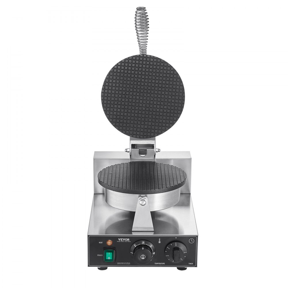 VEVOR Máquina Eléctrica para Hacer Conos de Helado, 1230 W, Molde Antiadherente para Rollitos de Huevo de Acero Inoxidable, con Control de Temperatura y Tiempo, Asa, para Restaurantes, Panaderías