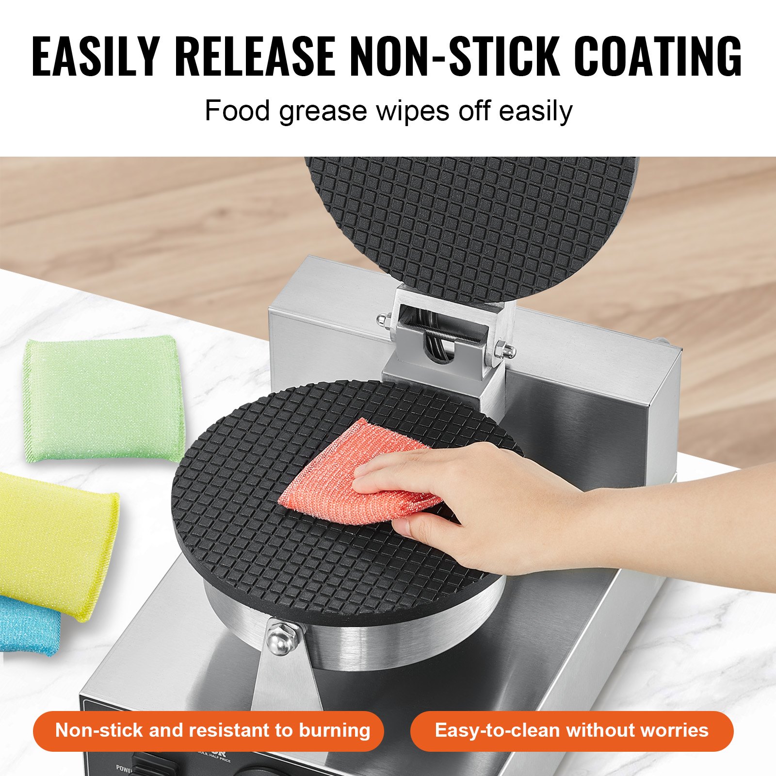 VEVOR Máquina Eléctrica para Hacer Conos de Helado, 1230 W, Molde Antiadherente para Rollitos de Huevo de Acero Inoxidable, con Control de Temperatura y Tiempo, Asa, para Restaurantes, Panaderías