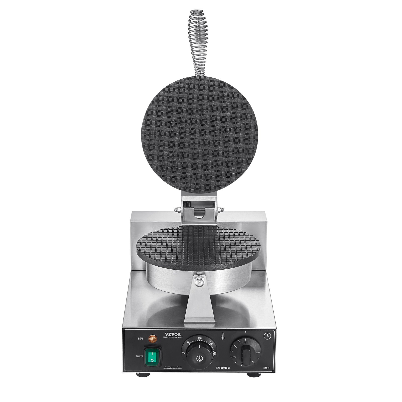 VEVOR Máquina Eléctrica para Hacer Conos de Helado, 1230 W, Molde Antiadherente para Rollitos de Huevo de Acero Inoxidable, con Control de Temperatura y Tiempo, Asa, para Restaurantes, Panaderías