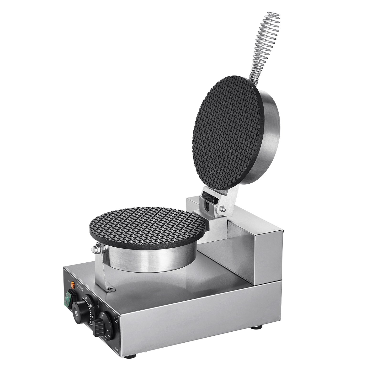 VEVOR Máquina Eléctrica para Hacer Conos de Helado, 1230 W, Molde Antiadherente para Rollitos de Huevo de Acero Inoxidable, con Control de Temperatura y Tiempo, Asa, para Restaurantes, Panaderías