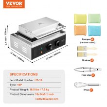 VEVOR Máquina para Hacer Gofres Rectangular Comercial 1550 W 390 x 355 x 230 mm