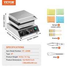 VEVOR Máquina para Gofres Comerciales 1750 W Antiadherente 300 x 405 x 245 mm