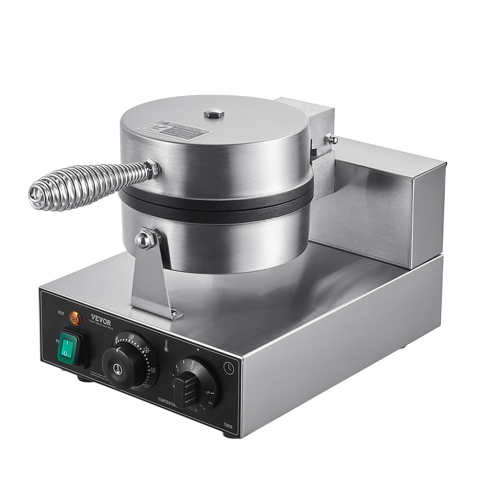 VEVOR Máquina para Hacer Gofres Redondos 1230 W, de Acero Inoxidable Antiadherente, con Control de Temperatura y Tiempo, Asa, para Restaurantes, Panaderías, Bares y Familias, 250 x 465 x 280 mm