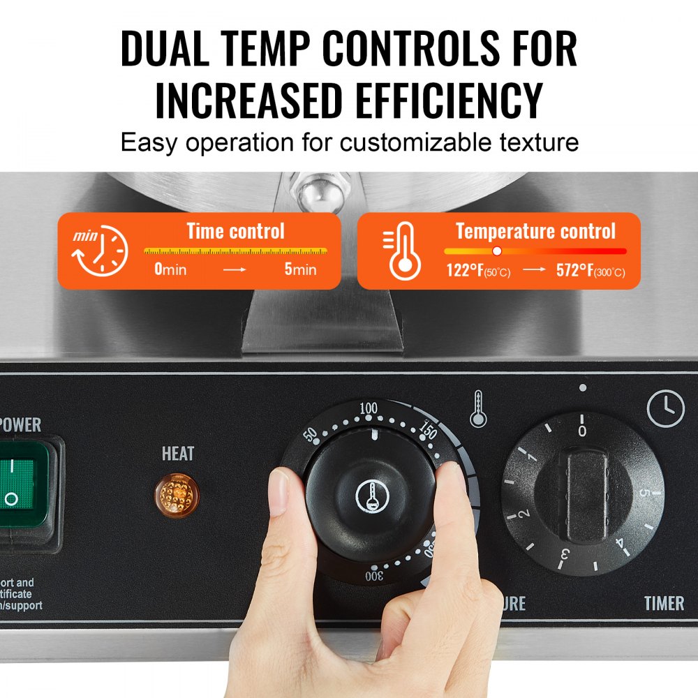 VEVOR Máquina para hacer gofres comerciales, máquina para hacer gofres redondos de doble cabezal, plancha para gofres belgas de acero inoxidable antiadherente de 2460 W con control de temperatura y tiempo, asa, para restaurantes, panaderías, bares y familias