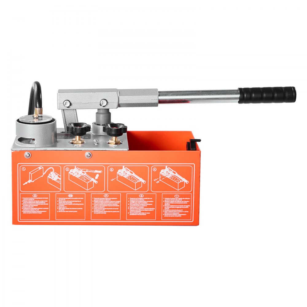 VEVOR Bomba de Prueba de Presión Hidráulica 6,06 L, Manual, Doble Válvula, Rango de prueba de 0-30 bar, con Manómetro y Tanque, Material Resistente, para Sistemas de Tuberías de Agua, Calefacción