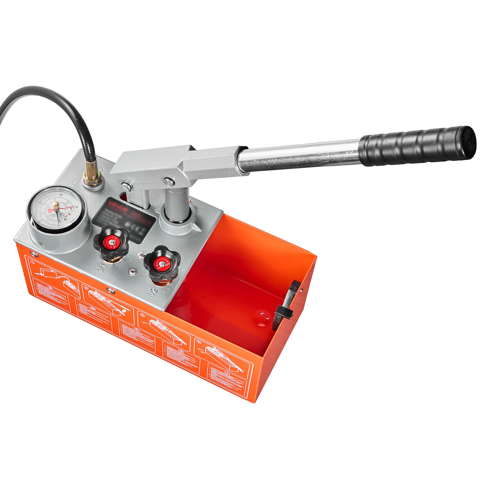 VEVOR Bomba de Prueba de Presión Hidráulica 6,06 L, Manual, Doble Válvula, Rango de prueba de 0-30 bar, con Manómetro y Tanque, Material Resistente, para Sistemas de Tuberías de Agua, Calefacción
