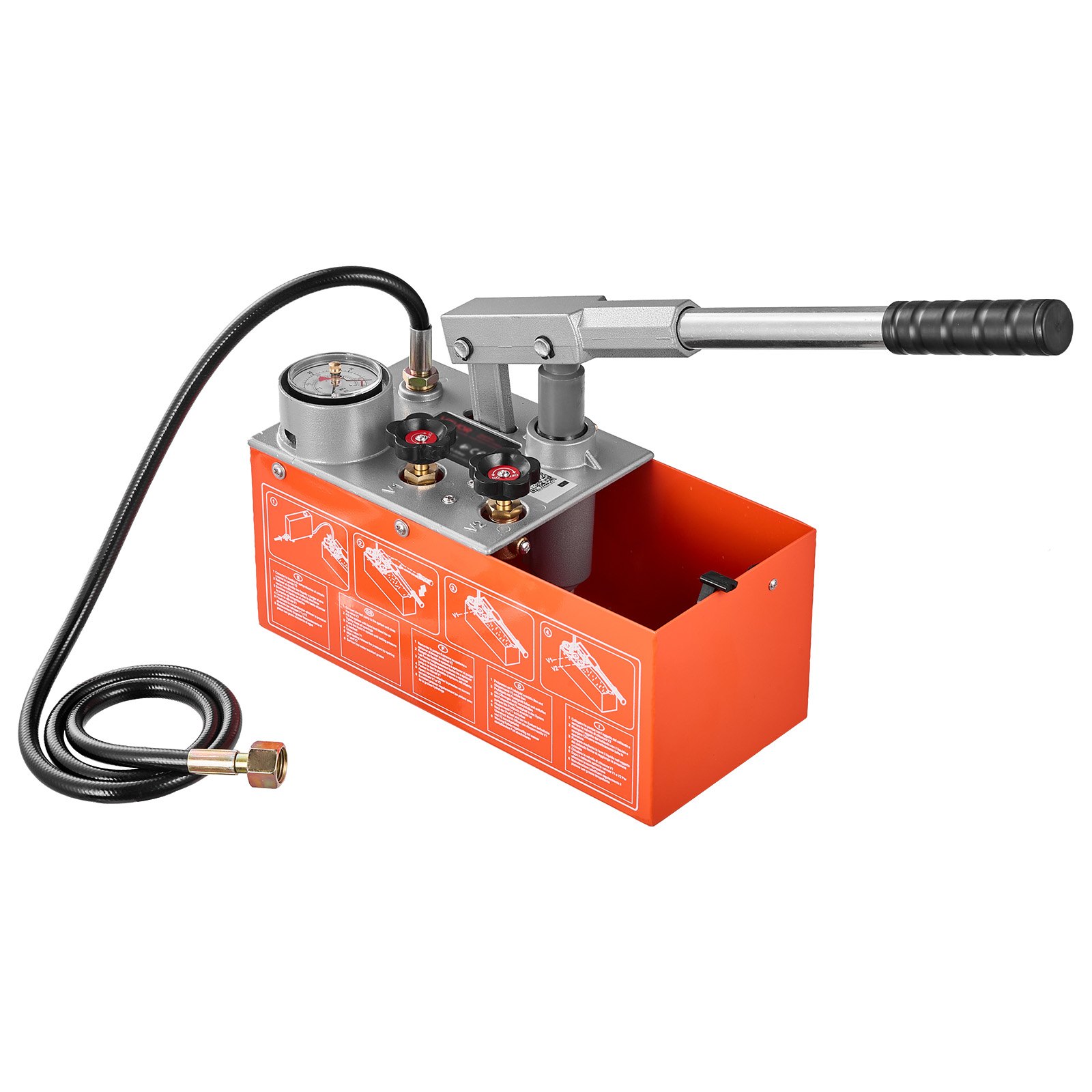 VEVOR Bomba de Prueba de Presión Hidráulica 6,06 L, Manual, Doble Válvula, Rango de prueba de 0-30 bar, con Manómetro y Tanque, Material Resistente, para Sistemas de Tuberías de Agua, Calefacción