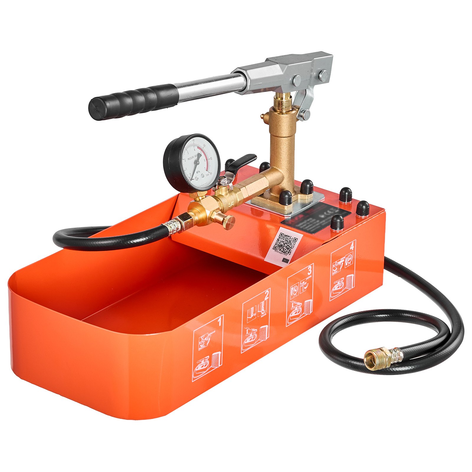 VEVOR Bomba de Prueba de Presión Hidráulica 7,57 L, Manual, Válvula Simple, Rango de prueba de 0-50 bar, con Manómetro y Tanque, Material Resistente, para Sistemas de Tuberías de Agua, Calefacción