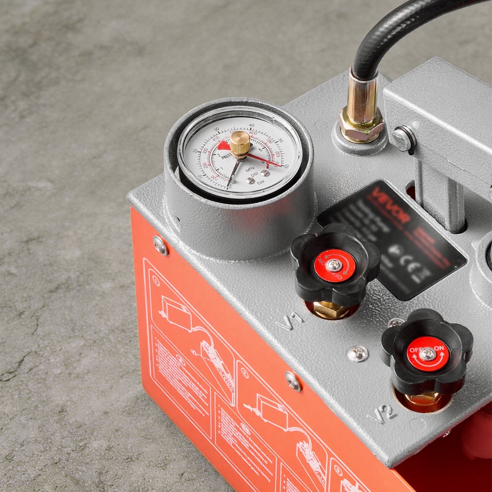 VEVOR Bomba de Prueba de Presión Hidráulica 11,36 L, Manual, Doble Válvula, Rango de prueba de 0-50 bar, con Manómetro y Tanque, Material Resistente, para Sistemas de Tuberías de Agua, Calefacción