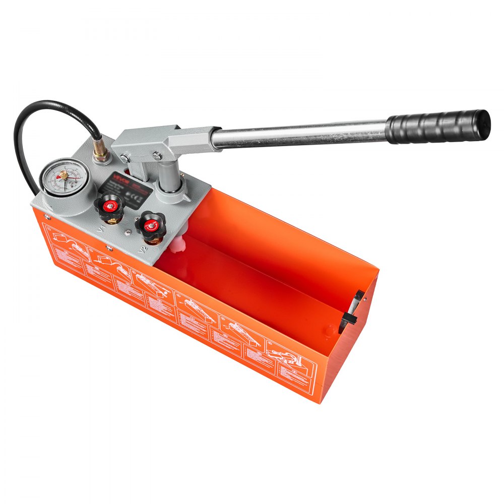VEVOR Bomba de Prueba de Presión Hidráulica 11,36 L, Manual, Doble Válvula, Rango de prueba de 0-50 bar, con Manómetro y Tanque, Material Resistente, para Sistemas de Tuberías de Agua, Calefacción