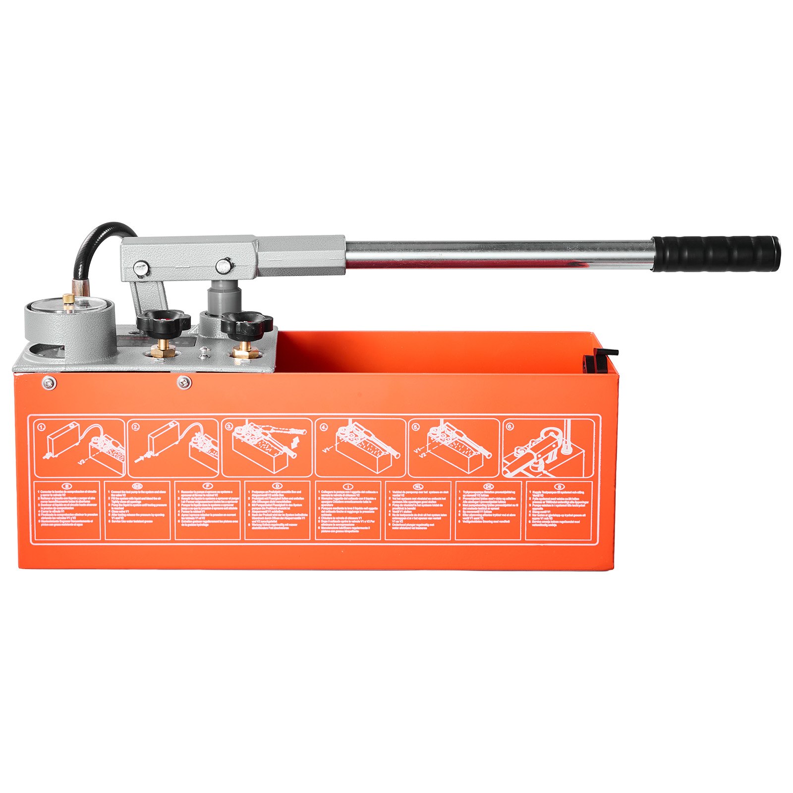 VEVOR Bomba de Prueba de Presión Hidráulica 11,36 L, Manual, Doble Válvula, Rango de prueba de 0-50 bar, con Manómetro y Tanque, Material Resistente, para Sistemas de Tuberías de Agua, Calefacción