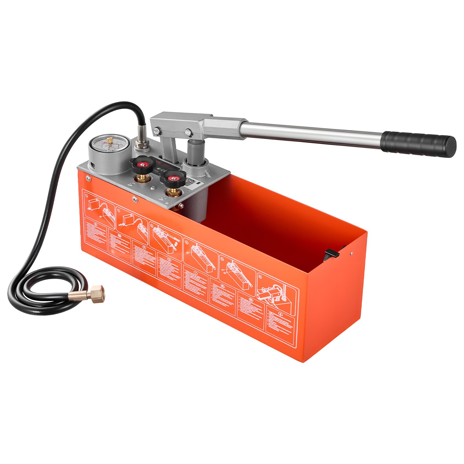 VEVOR Bomba de Prueba de Presión Hidráulica 11,36 L, Manual, Doble Válvula, Rango de prueba de 0-50 bar, con Manómetro y Tanque, Material Resistente, para Sistemas de Tuberías de Agua, Calefacción