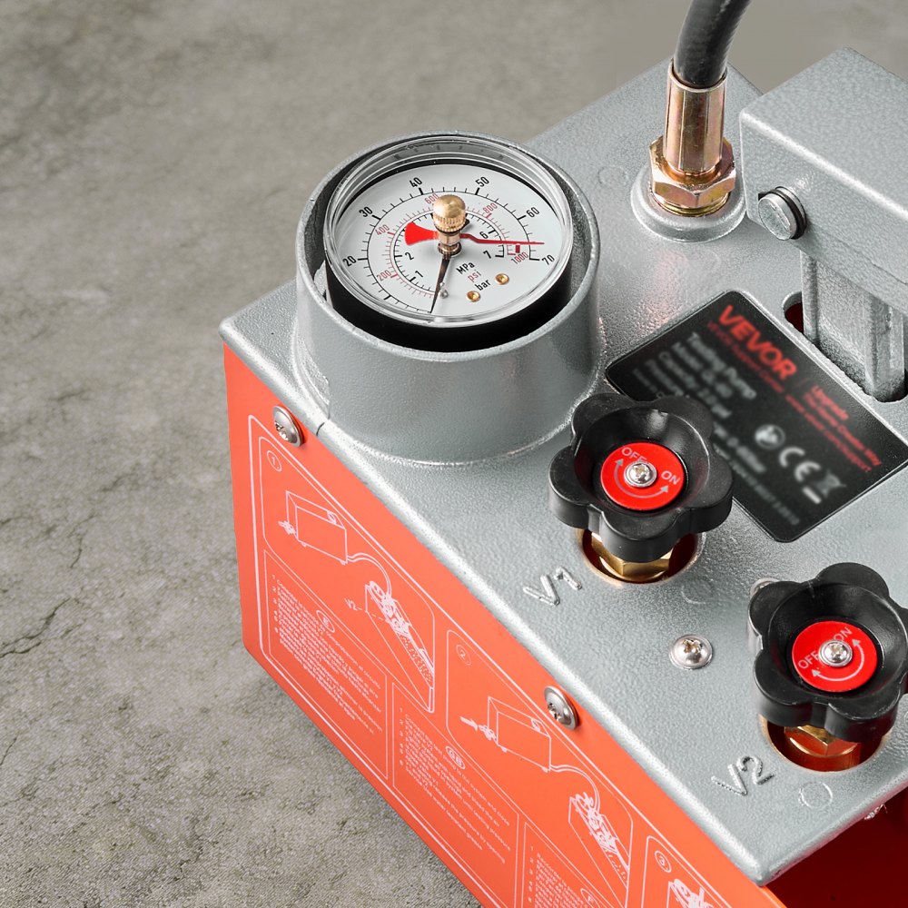 VEVOR Bomba de Prueba de Presión Hidráulica 7,57 L, Manual, Doble Válvula, Rango de prueba de 0-60 bar, con Manómetro y Tanque, Material Resistente, para Sistemas de Tuberías de Agua, Calefacción