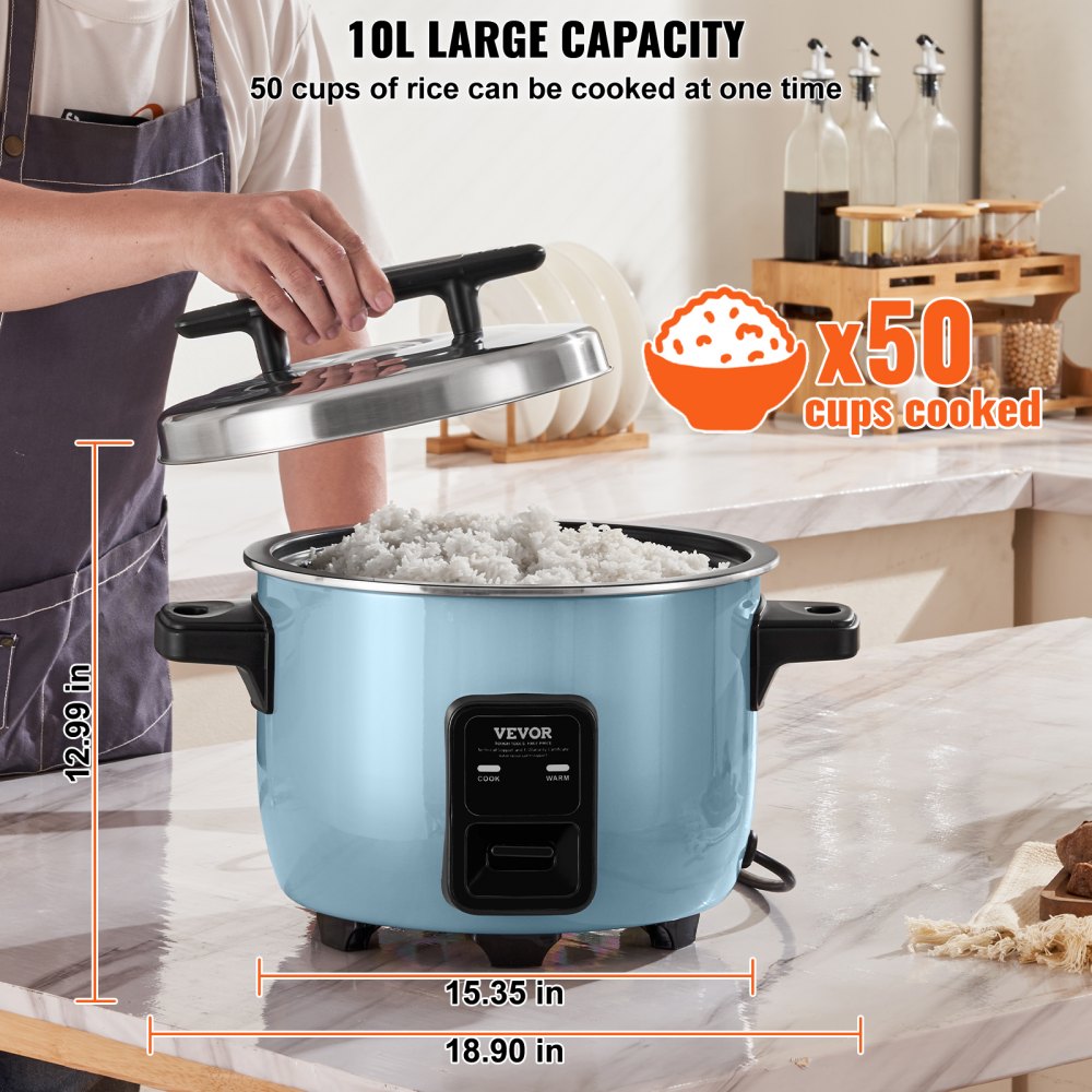 VEVOR Olla Arrocera Comercial de 23 Tazas 4,2 L Calentador con Olla Interior Antiadherente Cocción Rápida y Mantenimiento del Calor durante 24 Horas con Taza y Paleta para Arroz, 480 x 390 x 330 mm