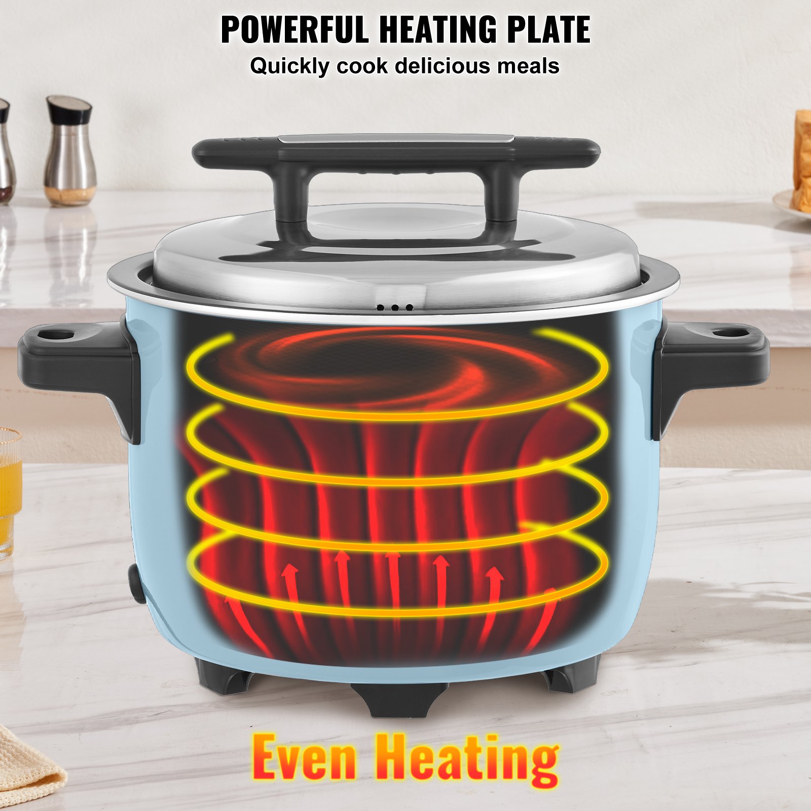 Olla arrocera comercial VEVOR, olla arrocera de 50 tazas, olla arrocera grande de 10 litros y calentador con olla interior antiadherente, cocción rápida y mantenimiento del calor durante 24 horas, con taza y paleta para arroz, para restaurante