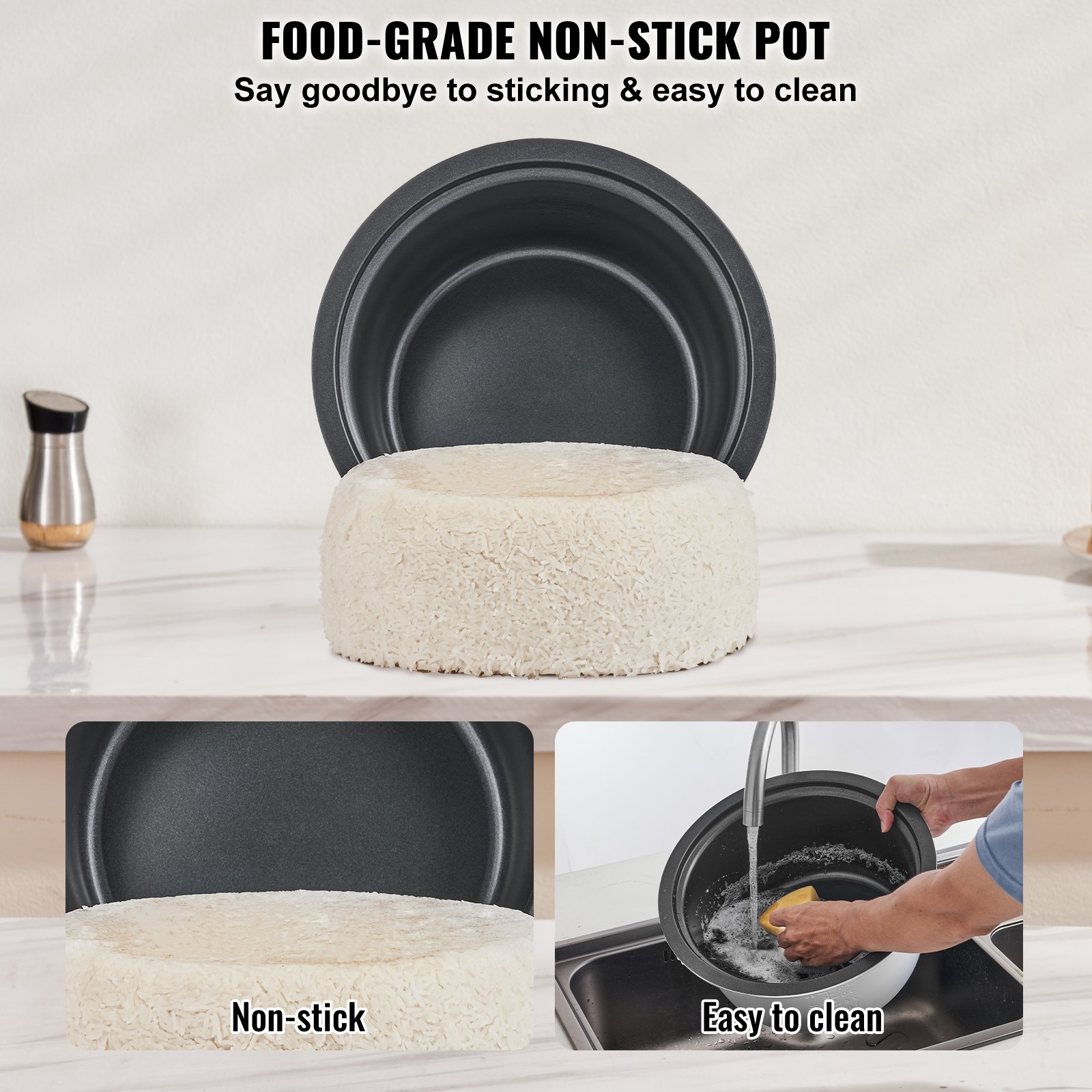 VEVOR Olla Arrocera Comercial de 23 Tazas 4,2 L Calentador con Olla Interior Antiadherente Cocción Rápida y Mantenimiento del Calor durante 24 Horas con Taza y Paleta para Arroz, 480 x 390 x 330 mm