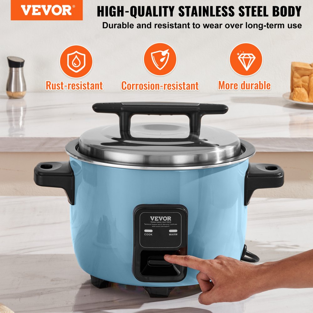 VEVOR Olla Arrocera Comercial de 30 Tazas, 5,6 L y Calentador con Olla Interior Antiadherente, Cocción Rápida y Mantenimiento del Calor durante 24 Horas, Taza y Paleta de Arroz, 500 x 410 x 340 mm