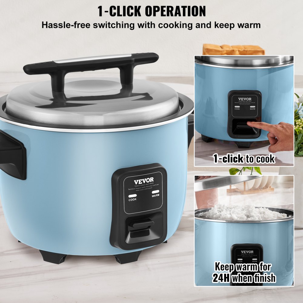 VEVOR Olla Arrocera Comercial de 30 Tazas, 5,6 L y Calentador con Olla Interior Antiadherente, Cocción Rápida y Mantenimiento del Calor durante 24 Horas, Taza y Paleta de Arroz, 500 x 410 x 340 mm