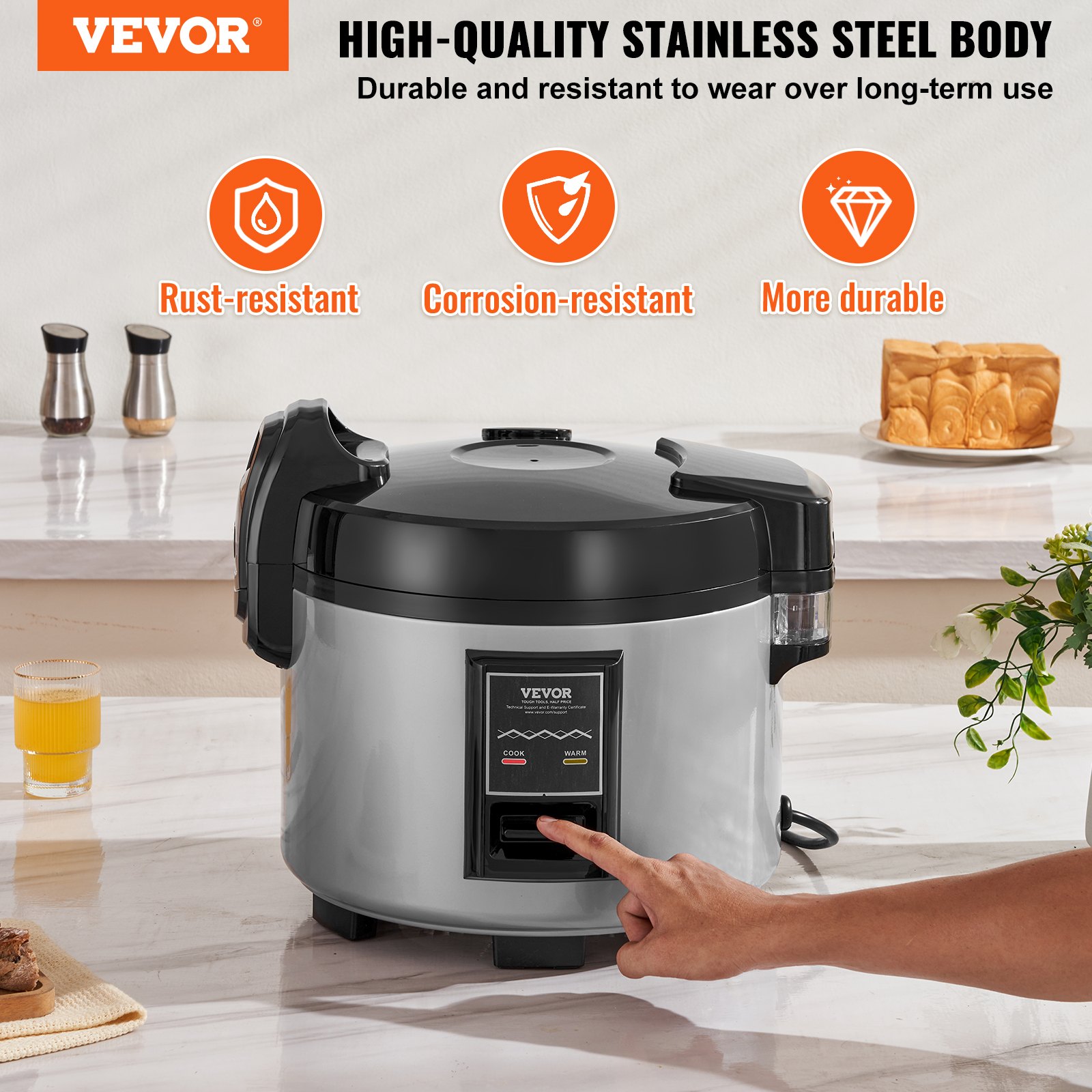 VEVOR Olla Arrocera Comercial de 20 Tazas, 3,6 L, Calentador con Olla Interior Antiadherente, Cocción Rápida y Mantenimiento del Calor durante 12 Horas, Taza de Arroz y Paleta, 400 x 350 x 350 mm