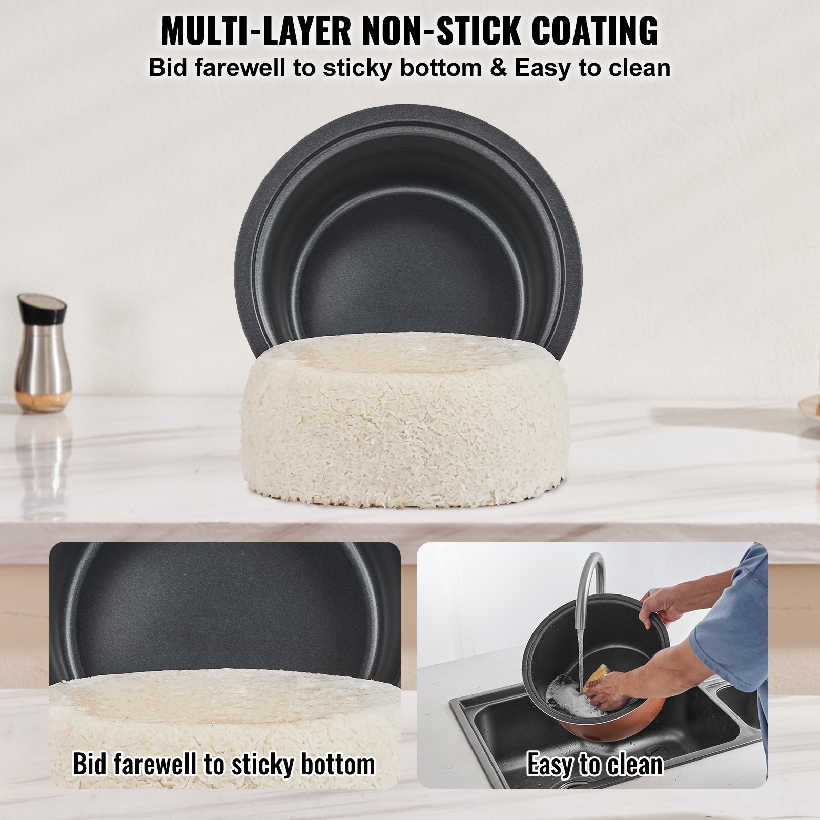 VEVOR Olla Arrocera Comercial de 20 Tazas, 3,6 L, Calentador con Olla Interior Antiadherente, Cocción Rápida y Mantenimiento del Calor durante 12 Horas, Taza de Arroz y Paleta, 400 x 350 x 350 mm