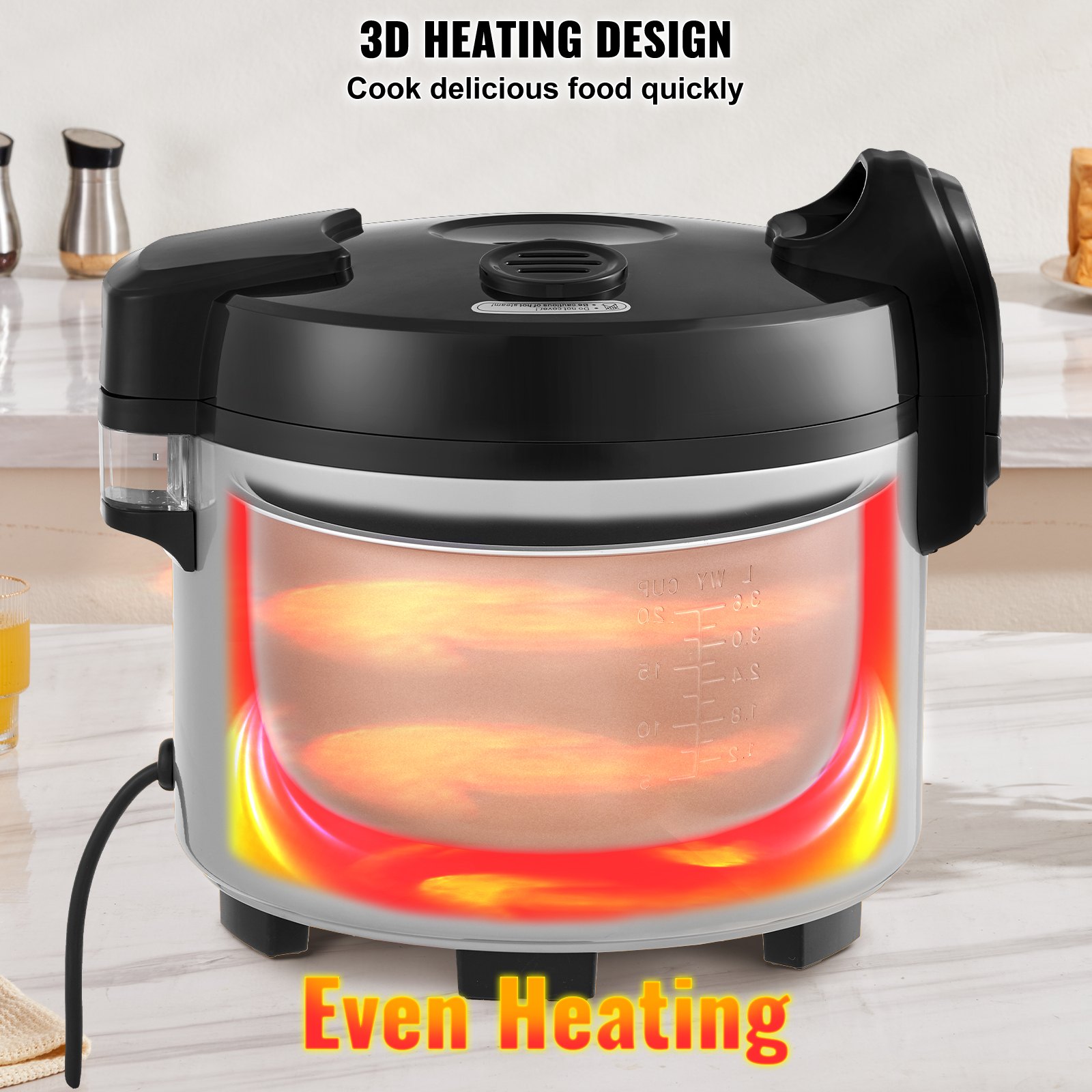 VEVOR Olla Arrocera Comercial de 20 Tazas, 3,6 L, Calentador con Olla Interior Antiadherente, Cocción Rápida y Mantenimiento del Calor durante 12 Horas, Taza de Arroz y Paleta, 400 x 350 x 350 mm