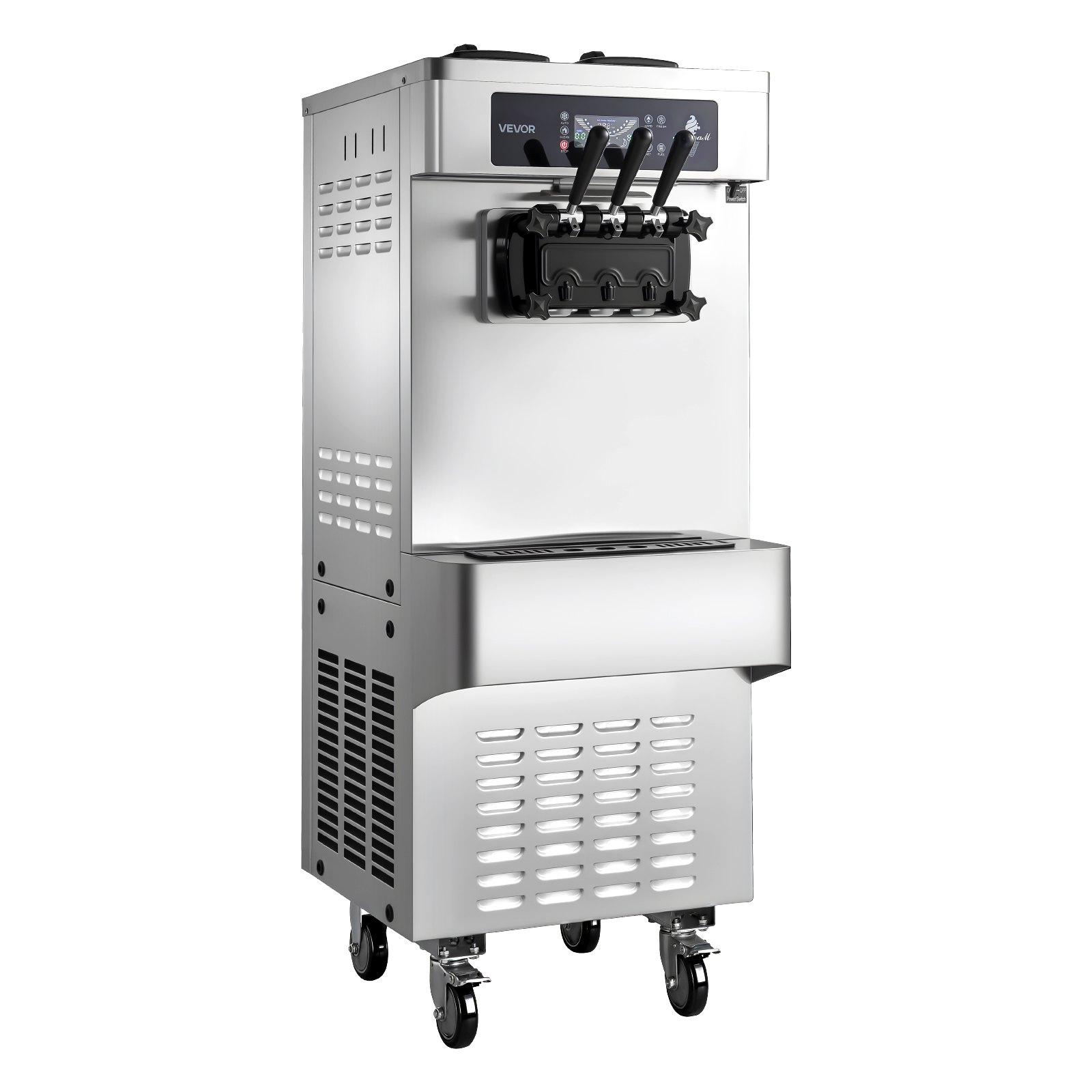 VEVOR Máquina de Helados Comercial 3 Sabores 1800 W Caudal de 20-28 L/h, Máquina para Hacer Helados 2 Tolvas de 6 L Independiente, Preenfriamiento con Alerta de Mezcla Baja para Restaurante, Tienda