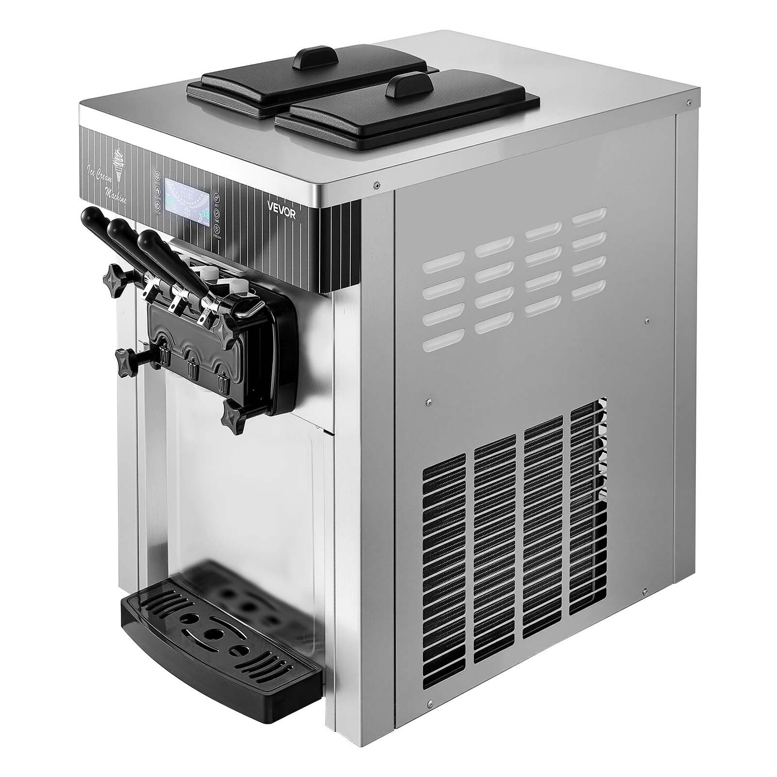 VEVOR Máquina de Helado Suave Comercial 3 Sabores 2200 W, Caudal de 20-28 L/h, Máquina para Hacer Helados Sobremesa con 2 Tolvas de 6 L, Agitación de Tolva, Preenfriado y Autolimpieza para Tiendas
