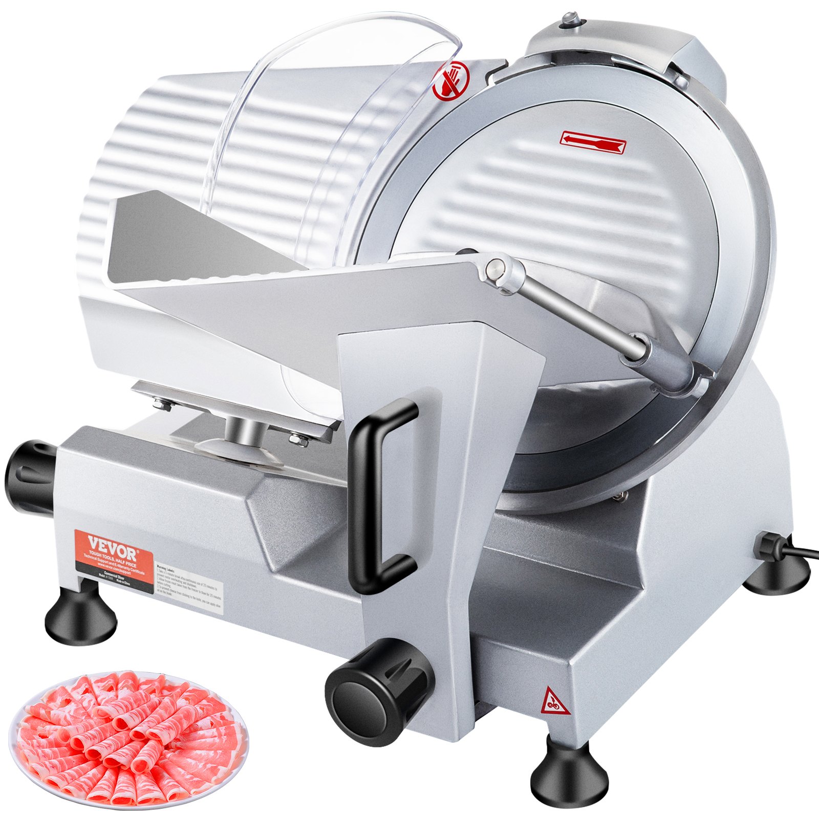 VEVOR Cortadora Eléctrica Comercial 240 W Cortadora de Jamón Hoja de 250 mm 350-400 rpm Cortadora de Embutidos en Acero Inoxidable y Aluminio para Cortar Carne Queso Verduras Fruta