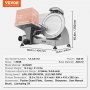 VEVOR Cortadora Eléctrica Comercial 340 W, Hoja Acero Inoxidable 250 mm, 360 RPM, Grosor Ajustable, para Jamón, Embutidos, Carne, Queso, Verduras y Frutas