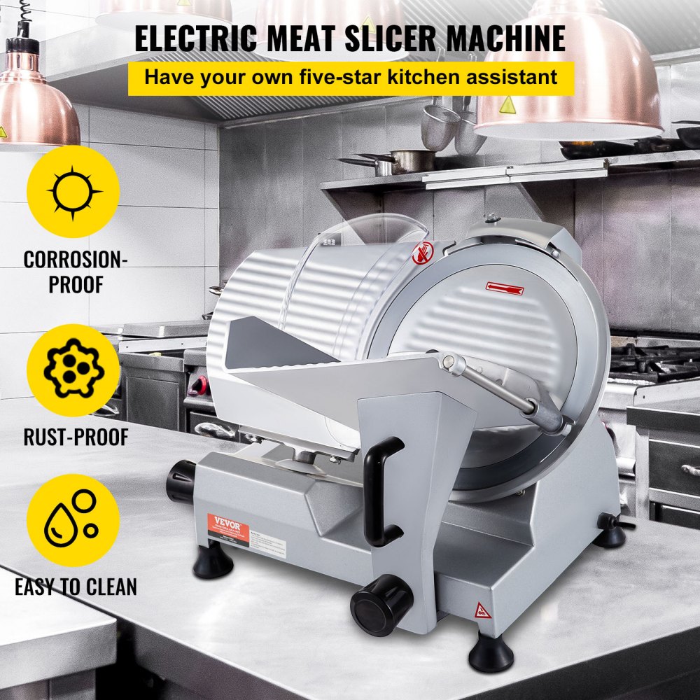 VEVOR Cortadora Eléctrica Comercial 320 W Cortadora de Jamón Hoja de 300 mm 350-400 rpm Cortadora de Embutidos en Acero Inoxidable y Aluminio para Cortar Carne Queso Verduras Fruta