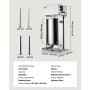 VEVOR Embutidora de Salchichas Eléctrica 25 L Vertical, de Acero Inoxidable, Control de Velocidad Continuo, con 4 Tubos de Llenado y Pedal, para Restaurante, Supermercado, Uso Comercial, Homologada CE