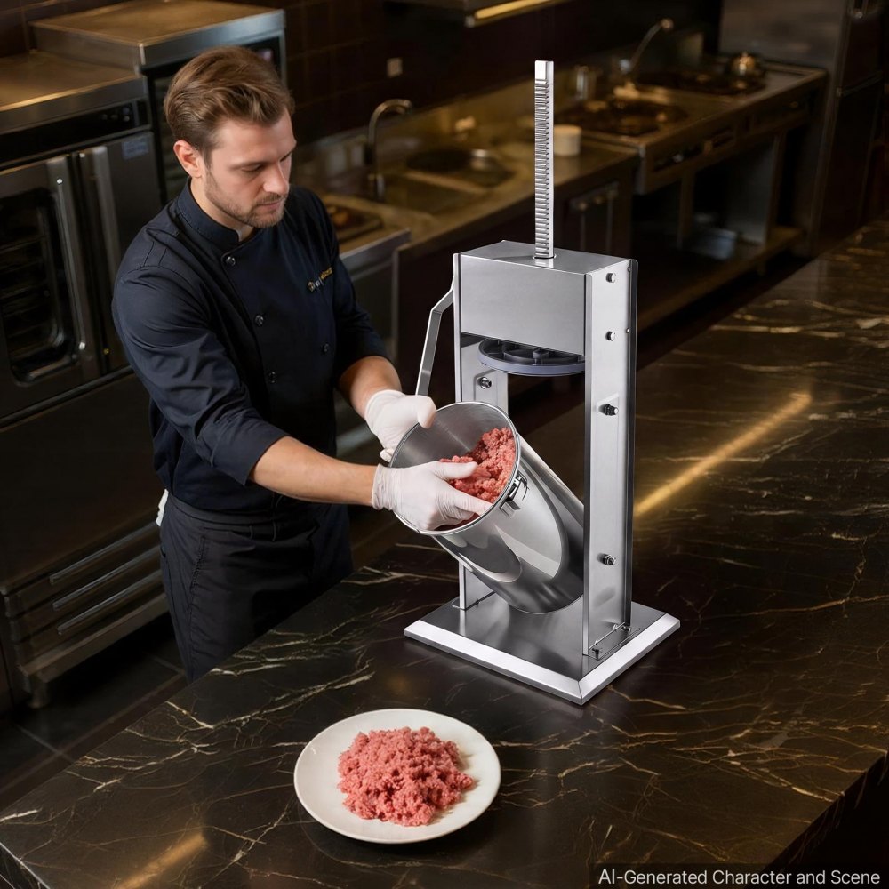 VEVOR Embutidora de Salchichas Manual 10 L, Vertical, de Acero Inoxidable, Velocidad Rápida y Lenta, con 4 Tubos para Salchichas, para Uso Alimentario, para Hogar, Cocina, Restaurante y Supermercado