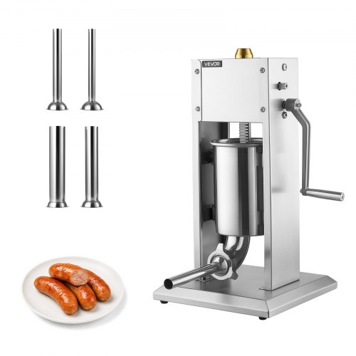 VEVOR Embutidora de Salchichas Manual 4 L, Vertical, de Acero Inoxidable, Velocidad Rápida y Lenta, con 4 Tubos para Salchichas, para Uso Alimentario, para Hogar, Cocina, Restaurante y Supermercado