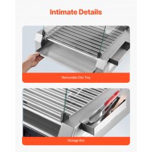 VEVOR Parrilla Eléctrica para Perros Calientes 11 Rodillos 2200 W 5 r/min Plata