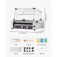 VEVOR Parrilla Eléctrica para Perros Calientes 11 Rodillos 2200 W 5 r/min Plata